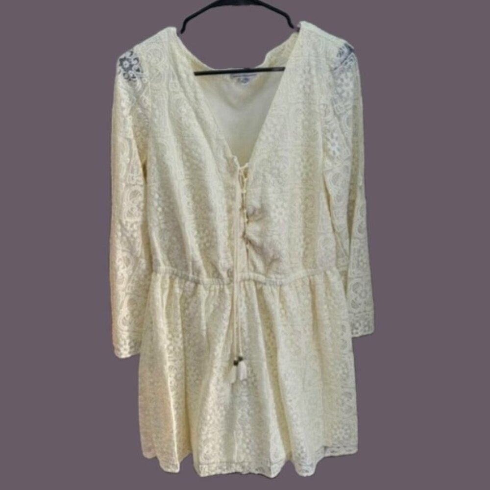 American Eagle Dress Sheer Floral Lace Overlay Boho Ivory Sz L Fairycore Bridal